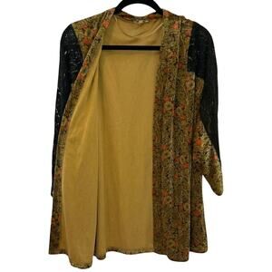 Mystree Whimsygoth Velvet Paisley Cardigan Black Lace Sleeve Dark Floral Boho M